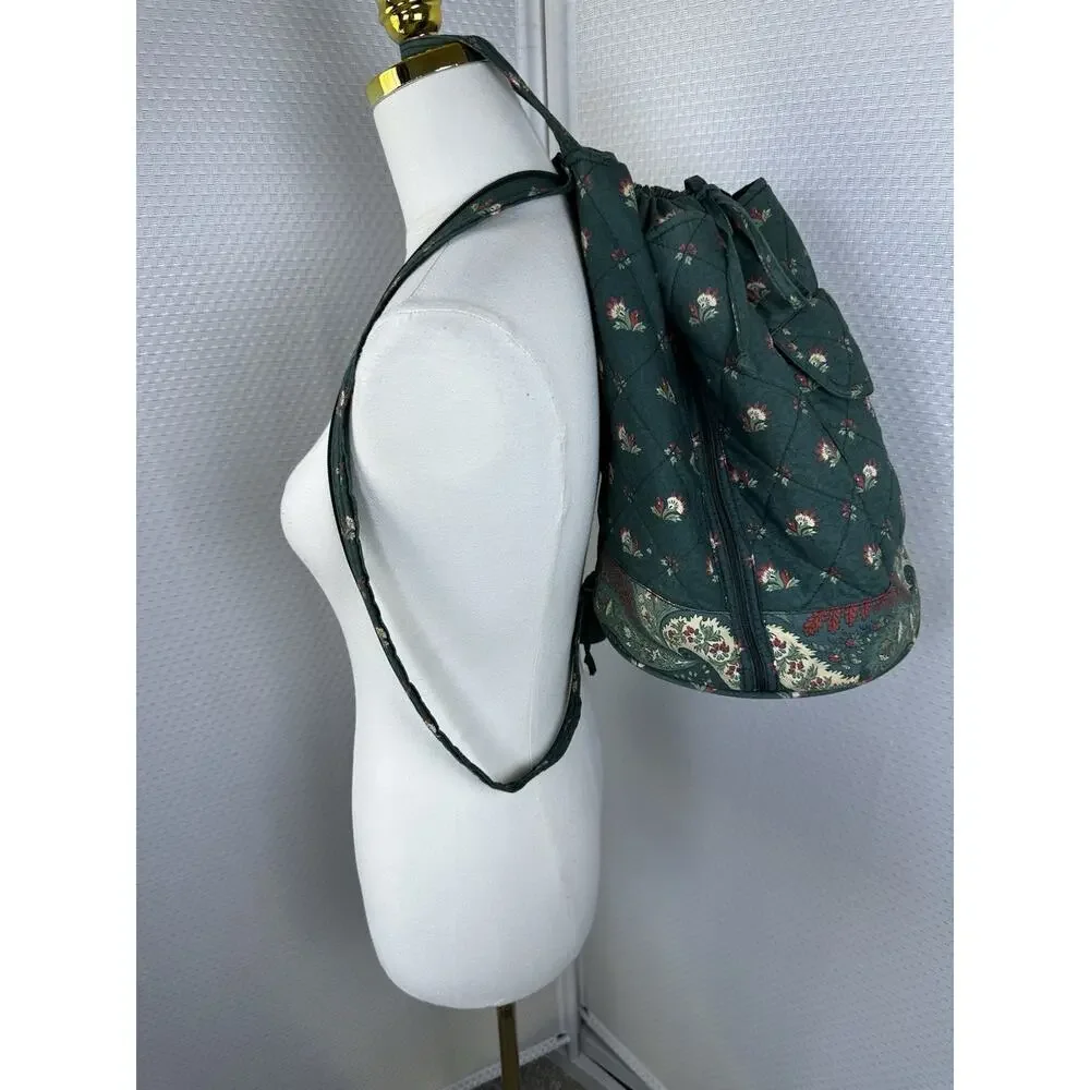 PIERRE DEUX French Country Green Floral Quilted Back Pack Sling Bag Vintage